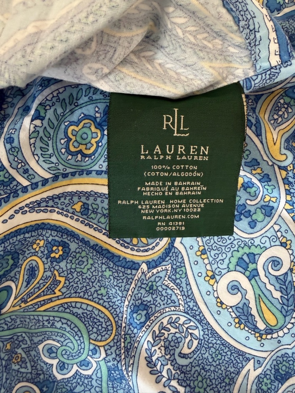 Lauren Ralph Lauren Blue Paisley Cotton Standard Pillow Shams Cases Set of 2 - Picture 4 of 4